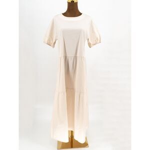 Max Mara Womens 12 Tiered Dress Cream Midi Short Sleeve Zipper Closure